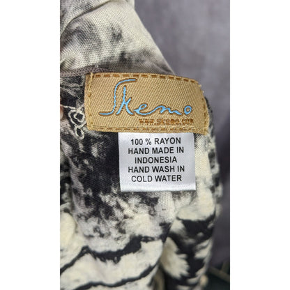 Vintage Skemo Tie-Dye Black & White Rayon Tassel Scarf Handmade In Indonesia With Embroidered Bohemian Accents