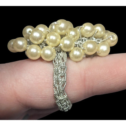 Elegant Glam Faux Pearl Cluster Beaded Stretch Ring Size 9