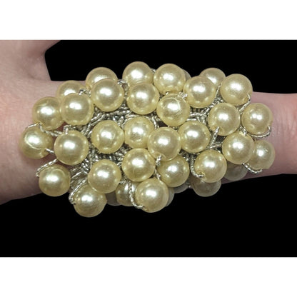 Elegant Glam Faux Pearl Cluster Beaded Stretch Ring Size 9