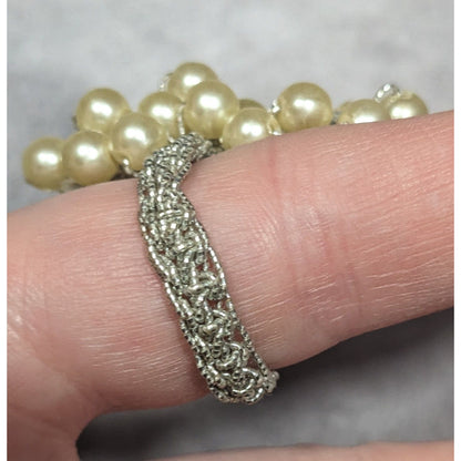 Elegant Glam Faux Pearl Cluster Beaded Stretch Ring Size 9