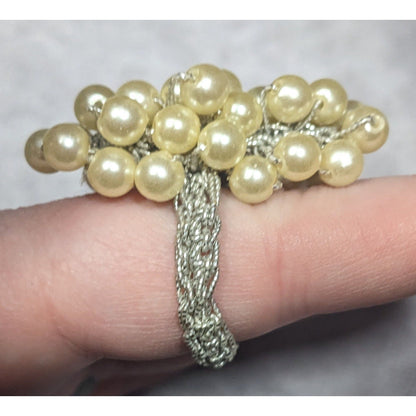 Elegant Glam Faux Pearl Cluster Beaded Stretch Ring Size 9