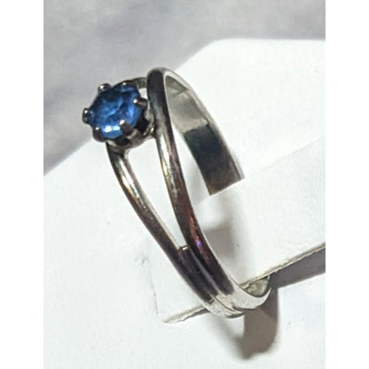 Casual Silver Tone Blue Stone Adjustable Ring Size 6 1/2