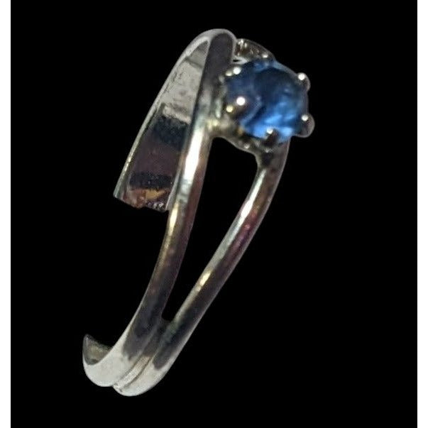 Casual Silver Tone Blue Stone Adjustable Ring Size 6 1/2