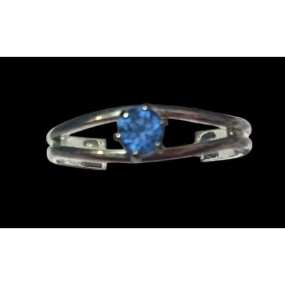 Casual Silver Tone Blue Stone Adjustable Ring Size 6 1/2