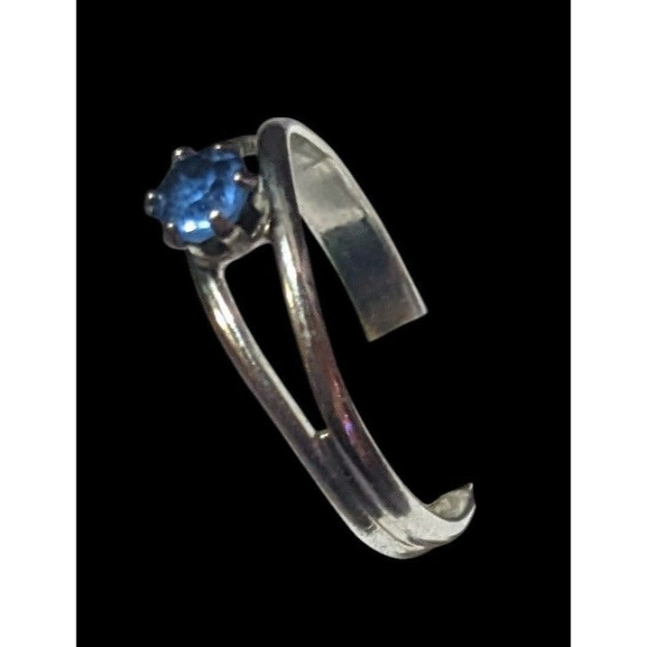 Casual Silver Tone Blue Stone Adjustable Ring Size 6 1/2