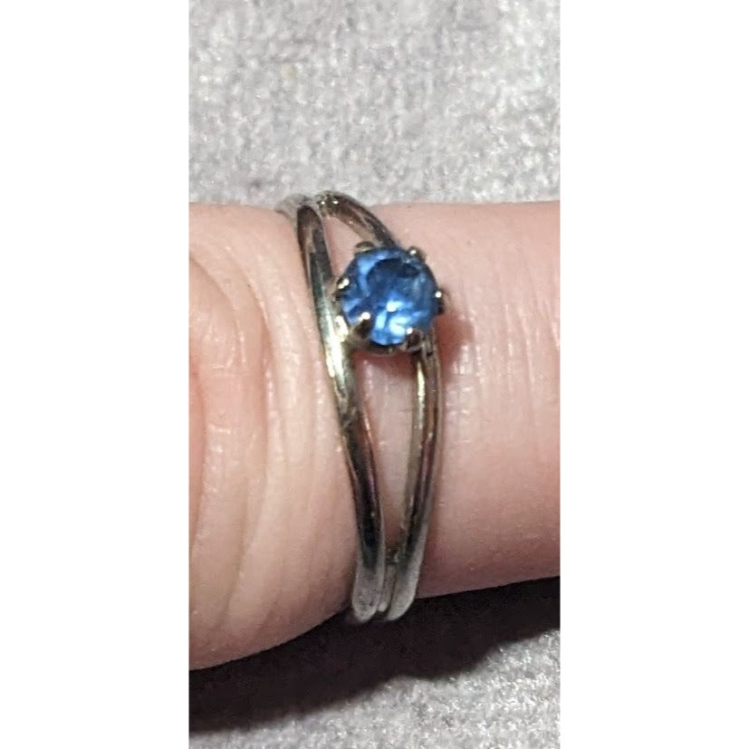 Casual Silver Tone Blue Stone Adjustable Ring Size 6 1/2