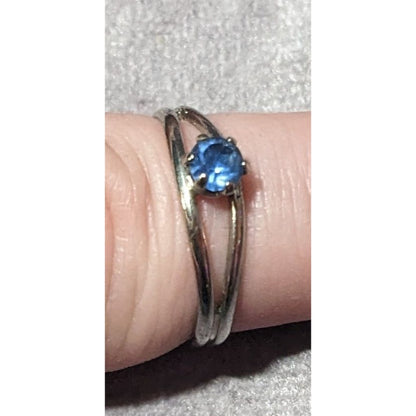 Casual Silver Tone Blue Stone Adjustable Ring Size 6 1/2