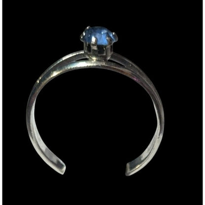 Casual Silver Tone Blue Stone Adjustable Ring Size 6 1/2