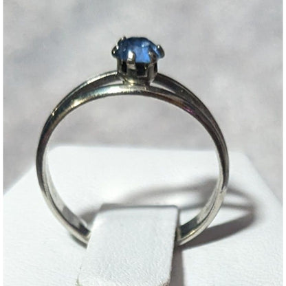 Casual Silver Tone Blue Stone Adjustable Ring Size 6 1/2