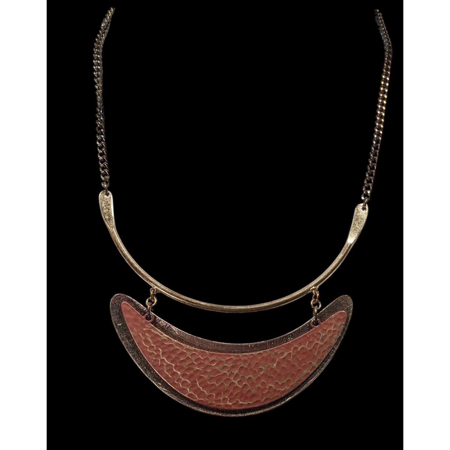 Brutalist Distressed Gold Tone And Brown Statement Necklace