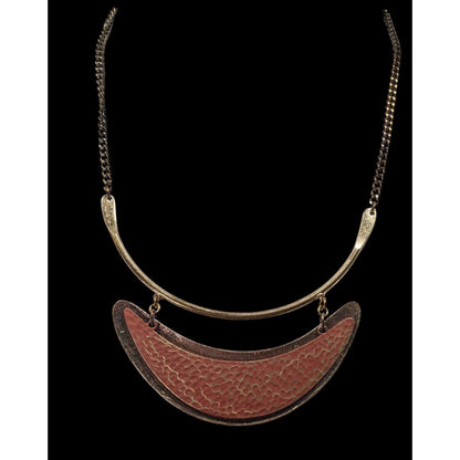 Brutalist Distressed Gold Tone And Brown Statement Necklace