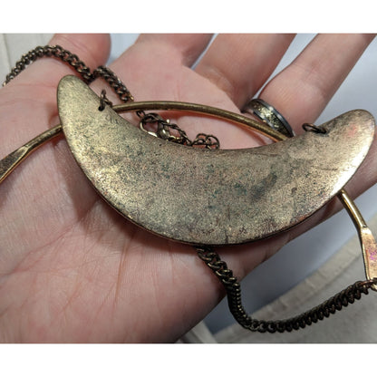 Brutalist Distressed Gold Tone And Brown Statement Necklace