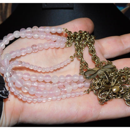 Multilayer Lolita Grunge Pink Beaded Chain Necklace