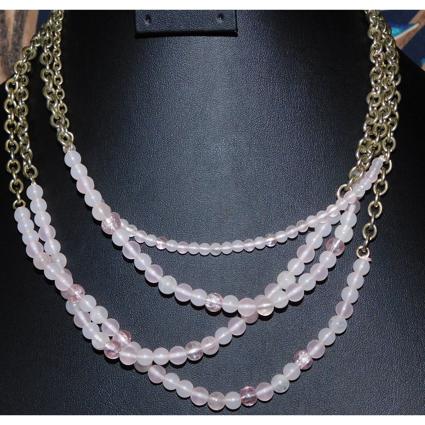 Multilayer Lolita Grunge Pink Beaded Chain Necklace