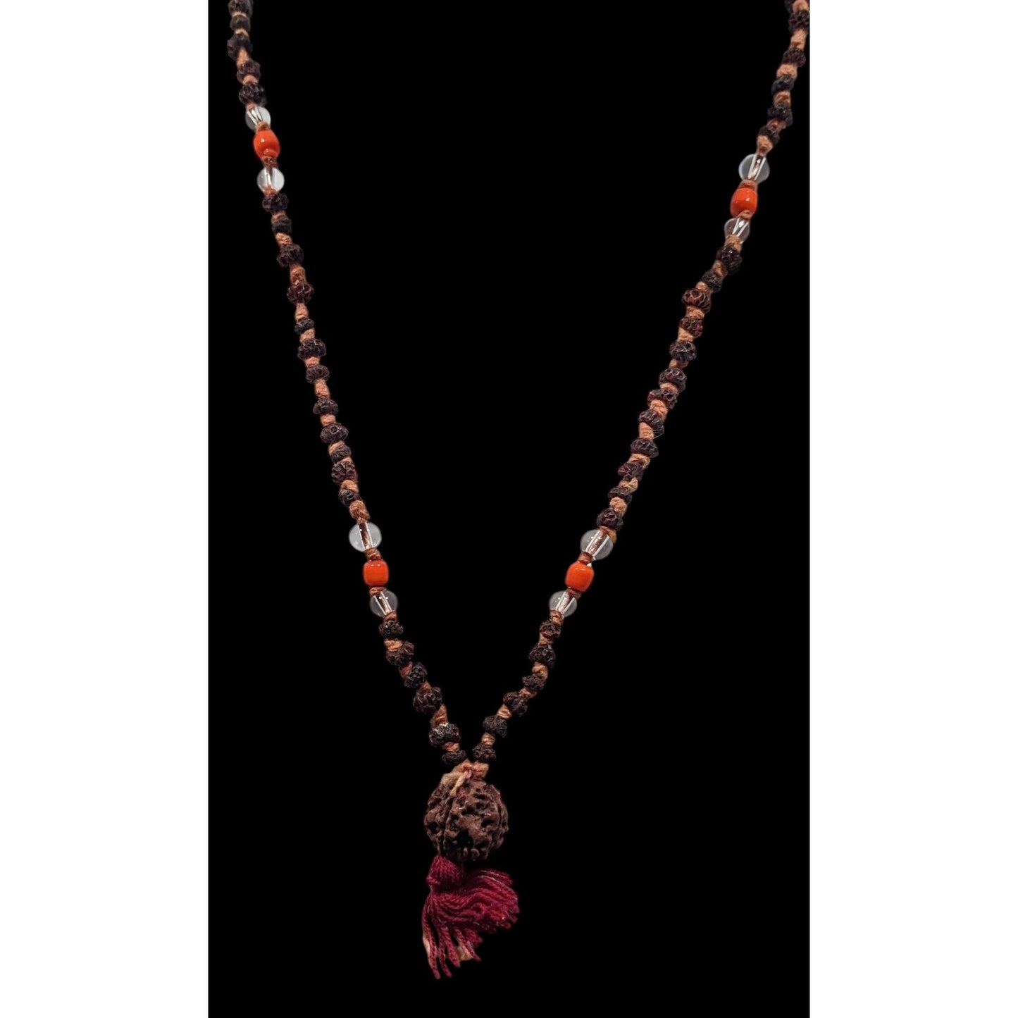 Bohemian Hippie Natural Dried Seed Beaded Necklace With Glass Accents