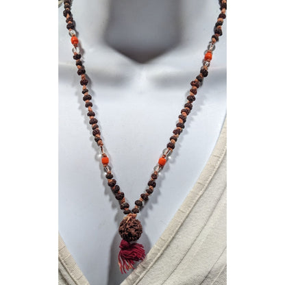 Bohemian Hippie Natural Dried Seed Beaded Necklace With Glass Accents