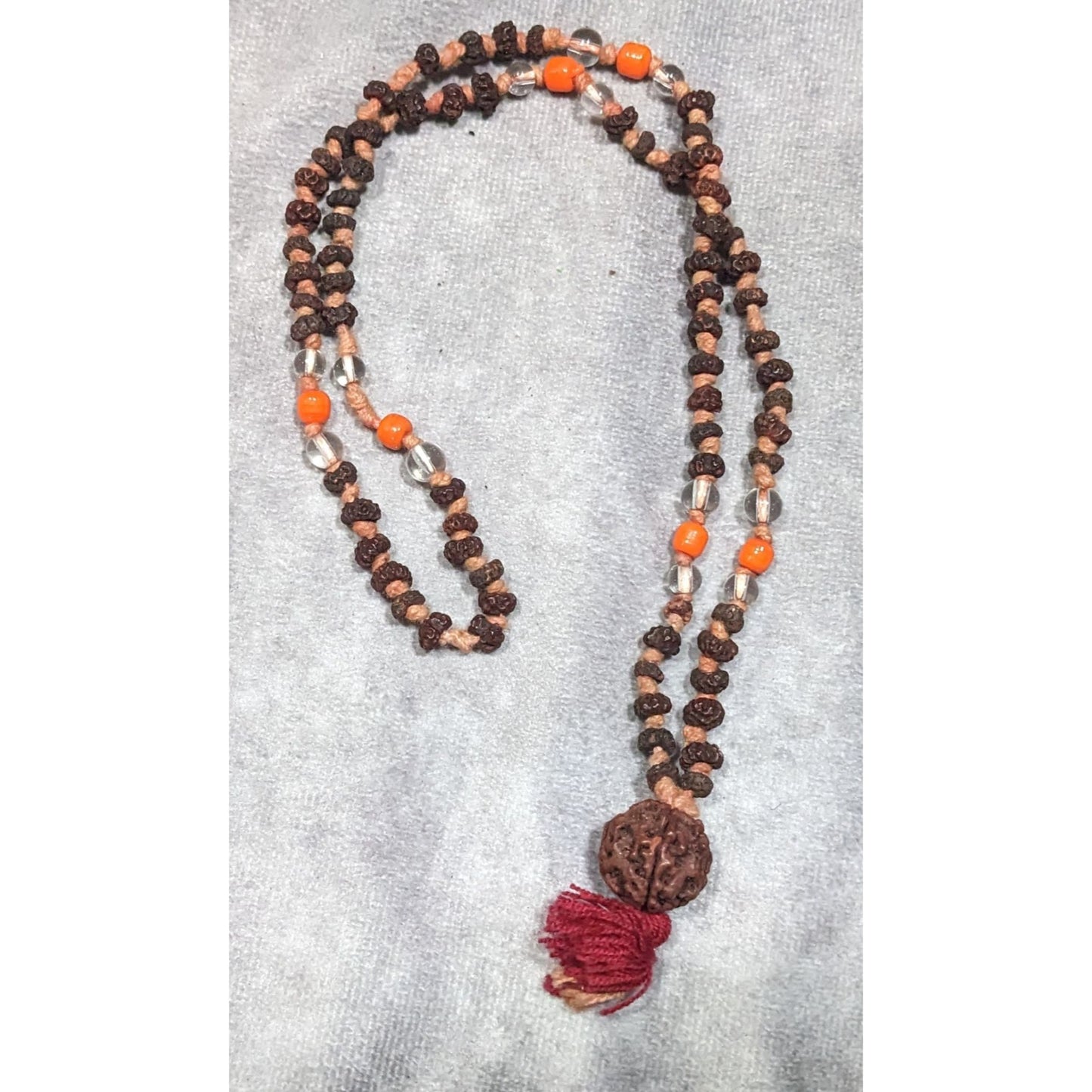 Bohemian Hippie Natural Dried Seed Beaded Necklace With Glass Accents