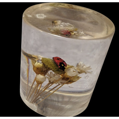 Vintage Handmade Dried Flowers And Faux Ladybug In Resin