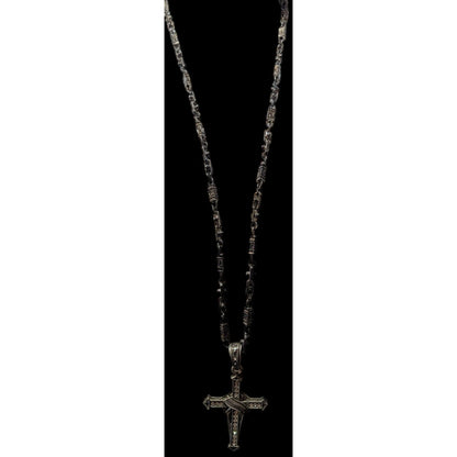 Vintage Art Deco Large Industrial Goth Gemmed Cross Necklace