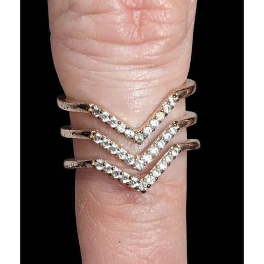 Elegant Glam Triple Chevron Gold Tone Rhinestone Ring