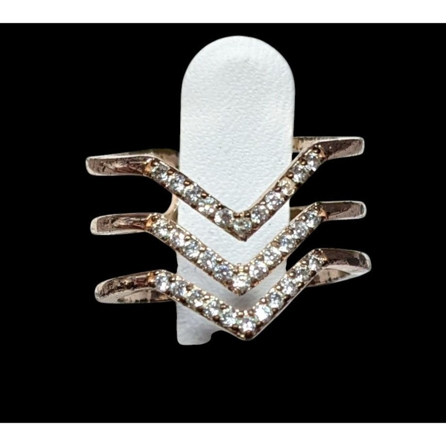 Elegant Glam Triple Chevron Gold Tone Rhinestone Ring