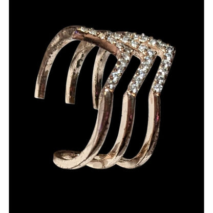 Elegant Glam Triple Chevron Gold Tone Rhinestone Ring