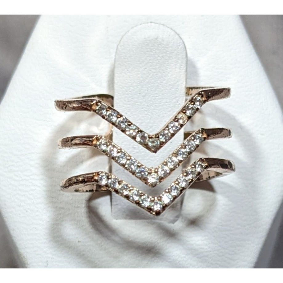 Elegant Glam Triple Chevron Gold Tone Rhinestone Ring