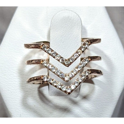 Elegant Glam Triple Chevron Gold Tone Rhinestone Ring