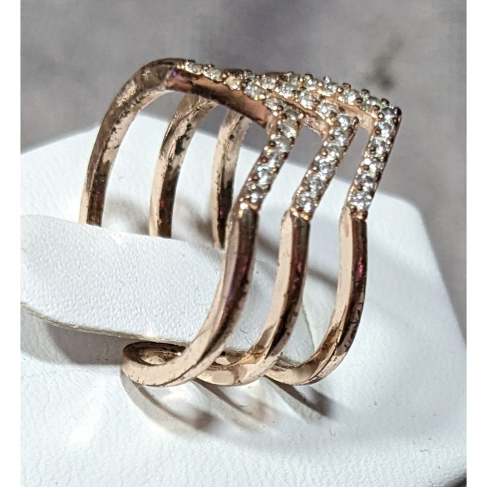 Elegant Glam Triple Chevron Gold Tone Rhinestone Ring