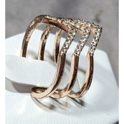 Elegant Glam Triple Chevron Gold Tone Rhinestone Ring