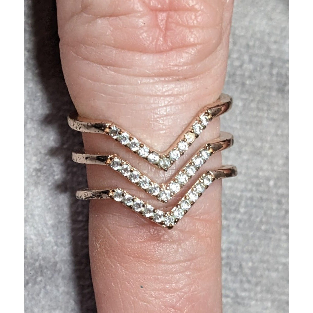 Elegant Glam Triple Chevron Gold Tone Rhinestone Ring