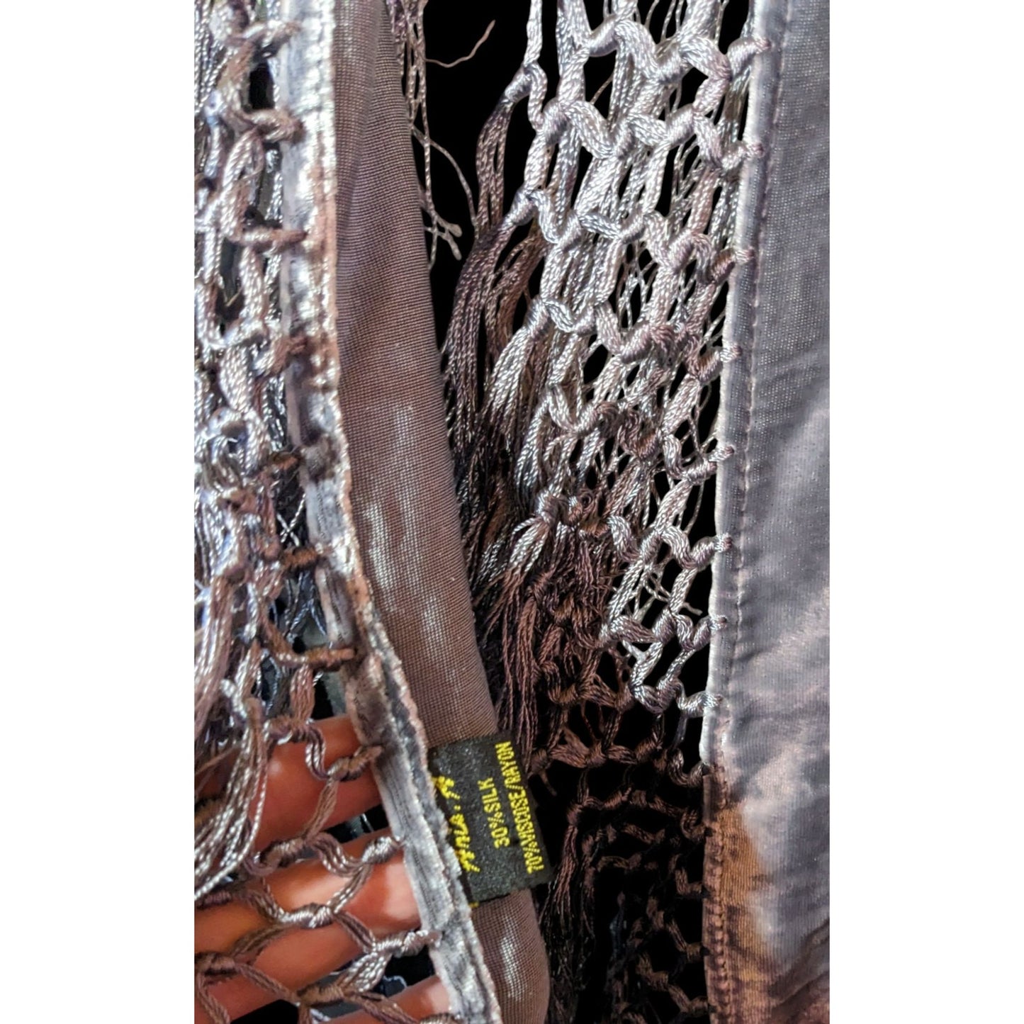 Vintage Gothic Celtic Knot Black And Silver Burnt Velvet Scarf With Fringe