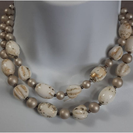 Vintage Boho Chic Double-Strand Neutral Tone Necklace