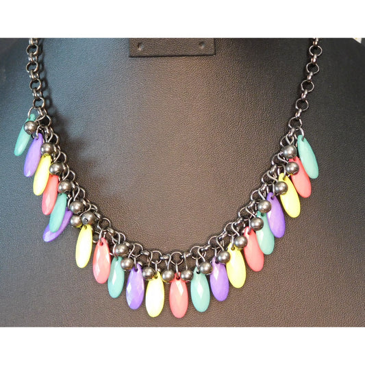Vintage 80s Rainbow Fringe Beaded Necklace