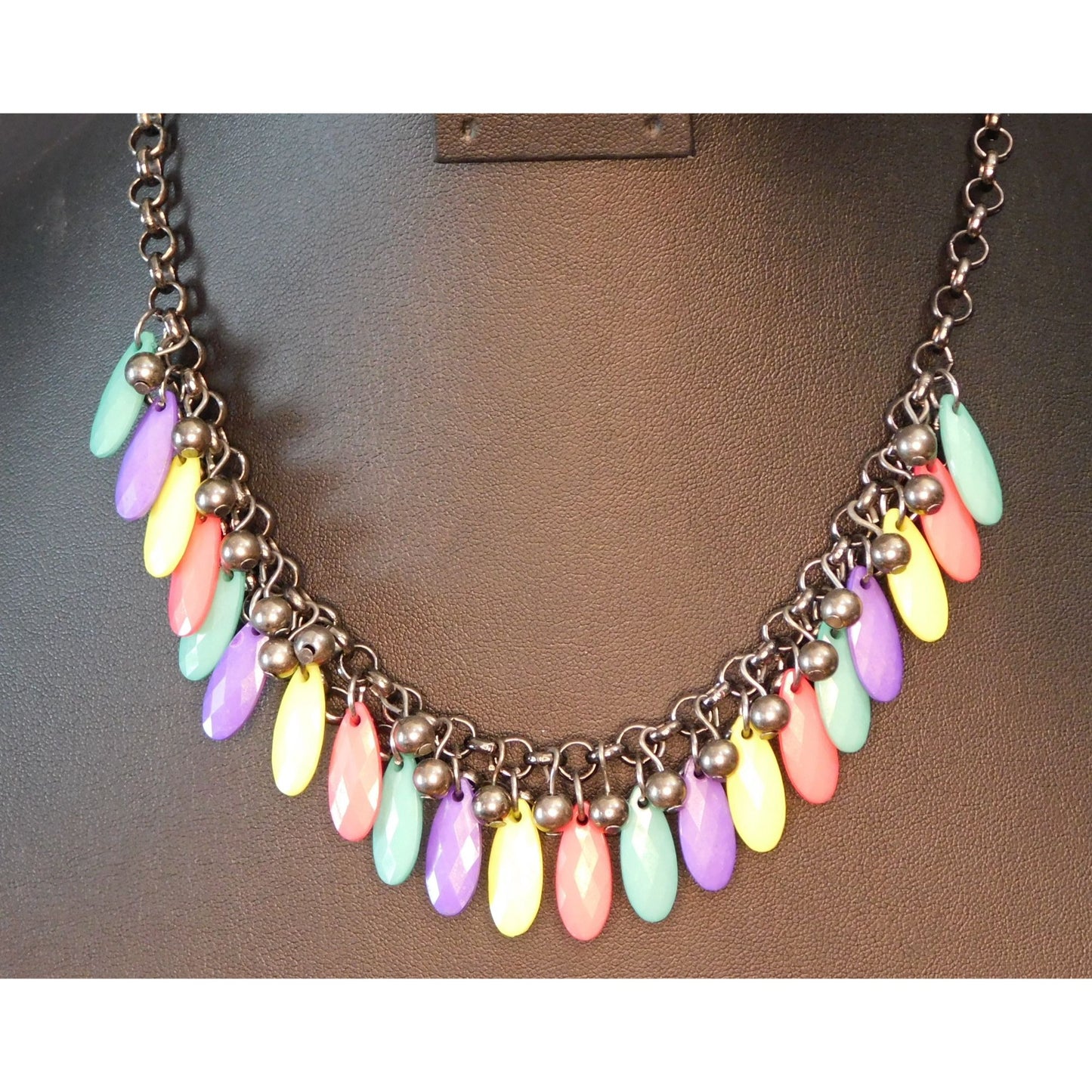 Vintage 80s Rainbow Fringe Beaded Necklace