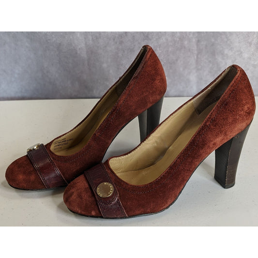 Michael Michael Kors Burnt Sienna Suede Heels With Gold Detail