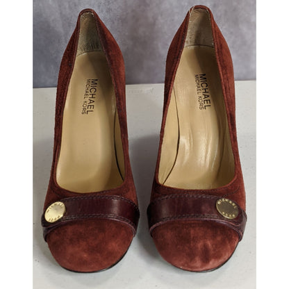 Michael Michael Kors Burnt Sienna Suede Heels With Gold Detail