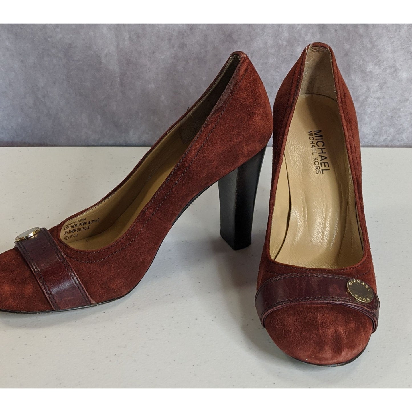 Michael Michael Kors Burnt Sienna Suede Heels With Gold Detail