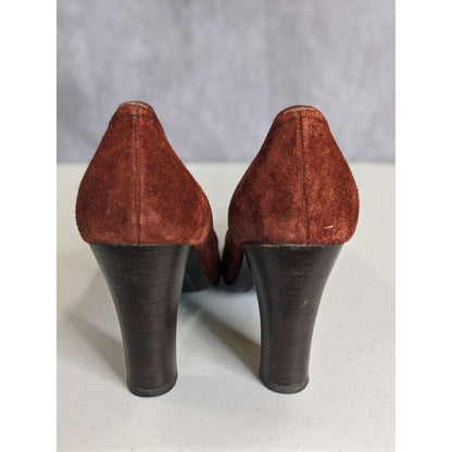 Michael Michael Kors Burnt Sienna Suede Heels With Gold Detail