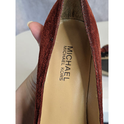 Michael Michael Kors Burnt Sienna Suede Heels With Gold Detail