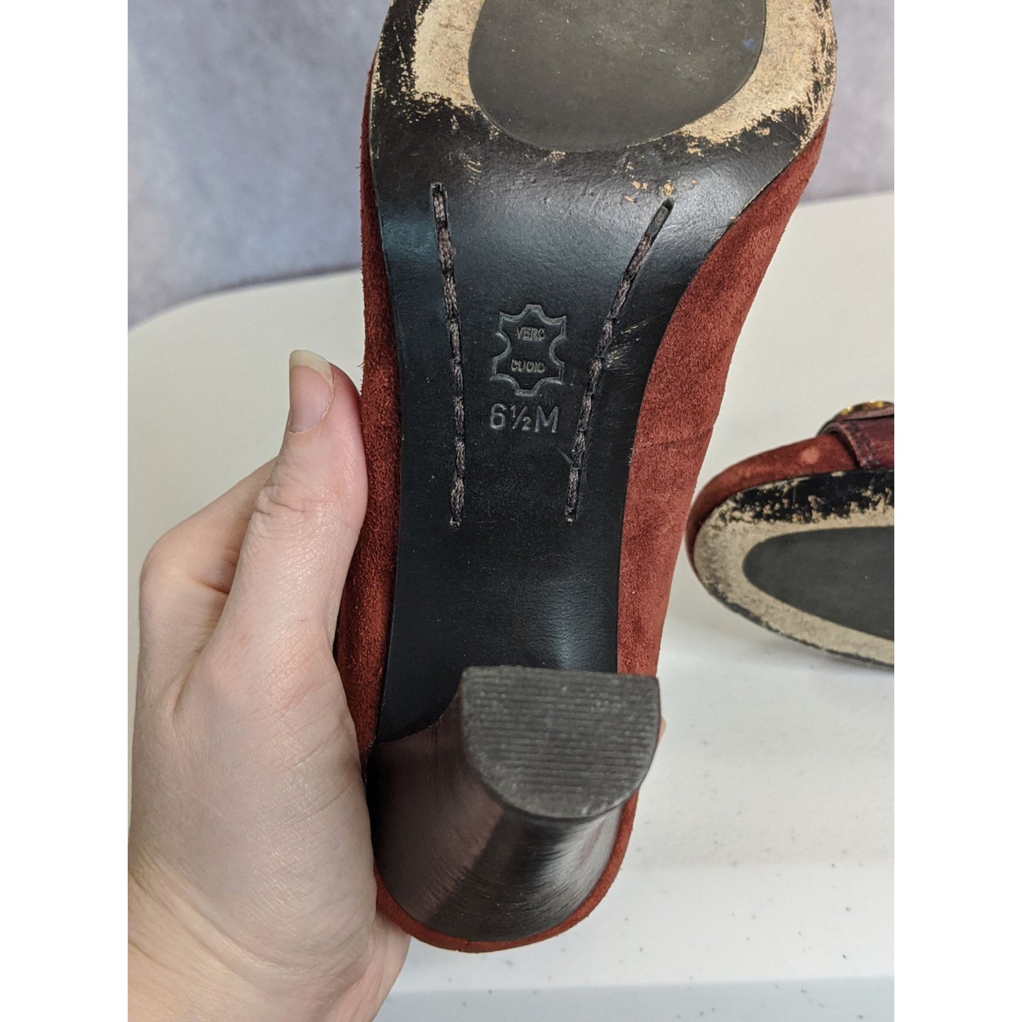 Michael Michael Kors Burnt Sienna Suede Heels With Gold Detail