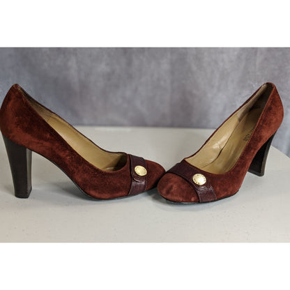 Michael Michael Kors Burnt Sienna Suede Heels With Gold Detail