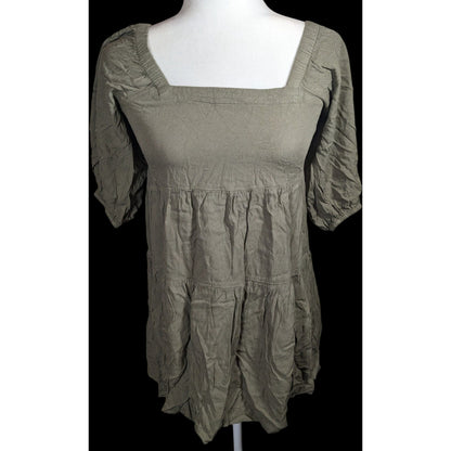 Beyond Words Bohemian Muted Olive Peasant Top