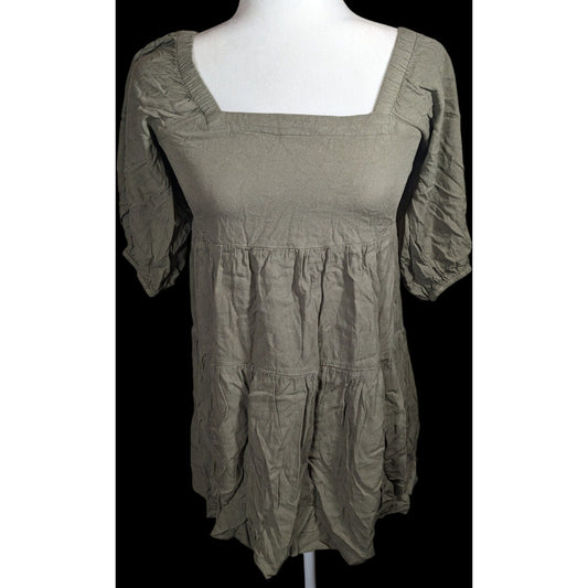 Beyond Words Bohemian Muted Olive Peasant Top