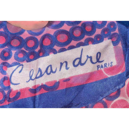 Vintage Cesandre Paris Pink And Purple Abstract Bubble Scarf