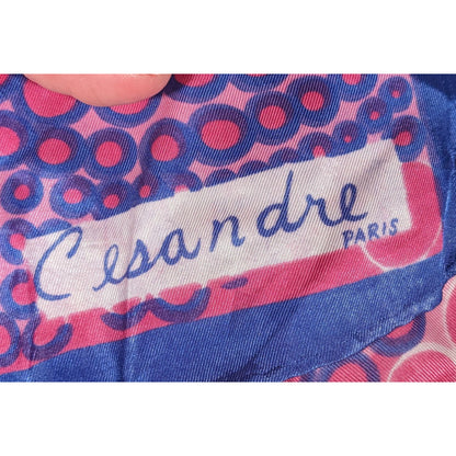 Vintage Cesandre Paris Pink And Purple Abstract Bubble Scarf