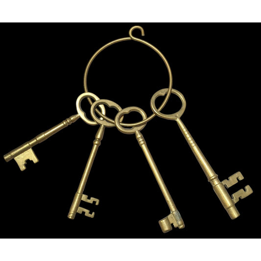 Large Vintage Brass Decorative Keys With Keyring