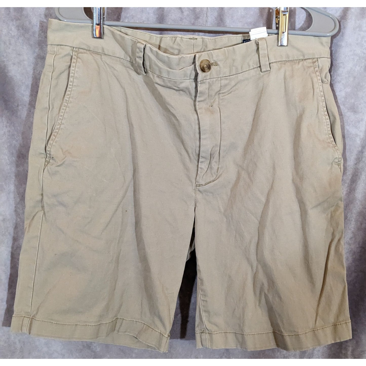 Vineyard Vines Mens Khaki Cotton Blend Chino Shorts With Button Closure