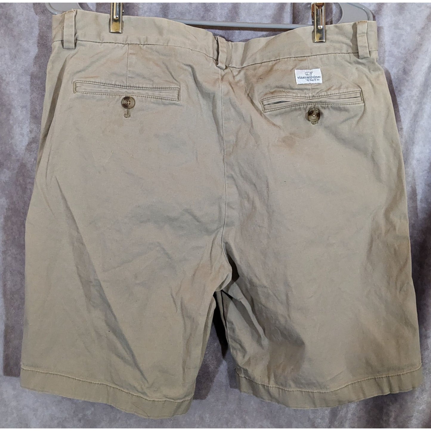 Vineyard Vines Mens Khaki Cotton Blend Chino Shorts With Button Closure