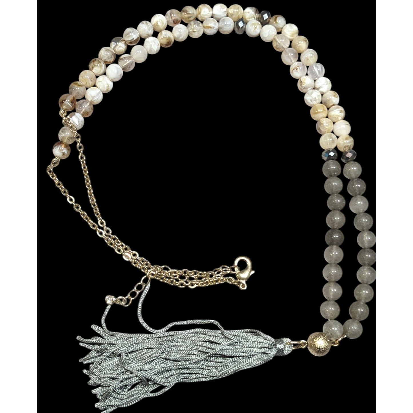 Boho Chic Stone And Acrylic Beaded Tassel Necklace